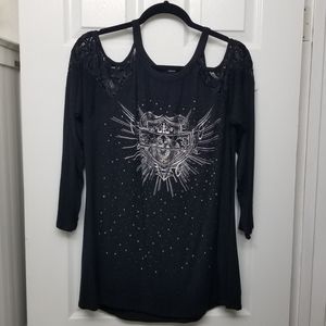 Harley-Davidson Womens 1/4 Sleeve Cold Shoulder Tee